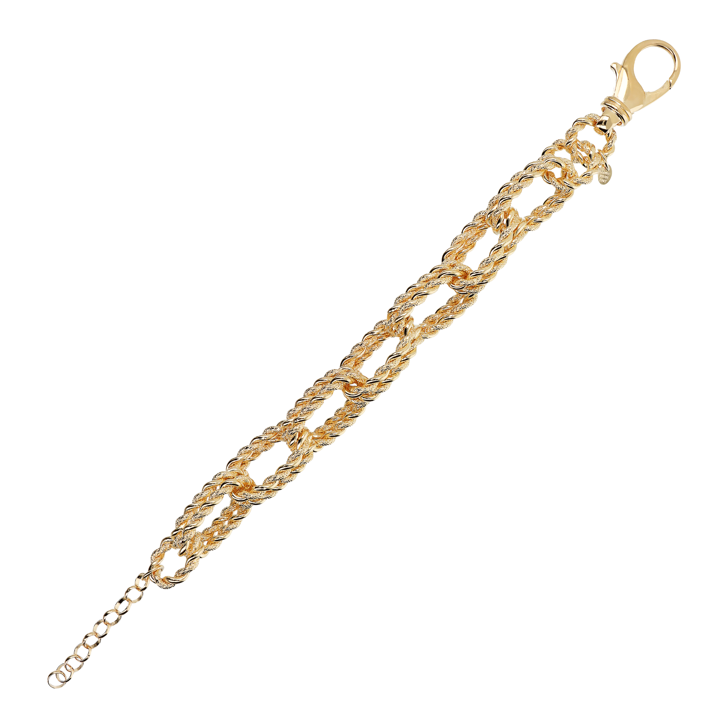 Bracciale con Maglie Ovali Diamantate Texture Corda placcato Oro Giallo 18Kt