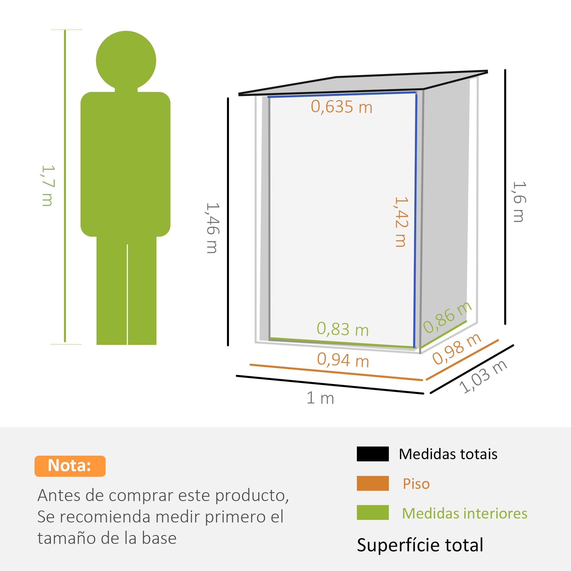 Caseta de Jardín 0,92 m² 100x103x160 cm Cobertizo Exterior de Acero Galvanizado con Puerta Cerradura y Techo Inclinado para Almacenamiento de Herramientas Verde