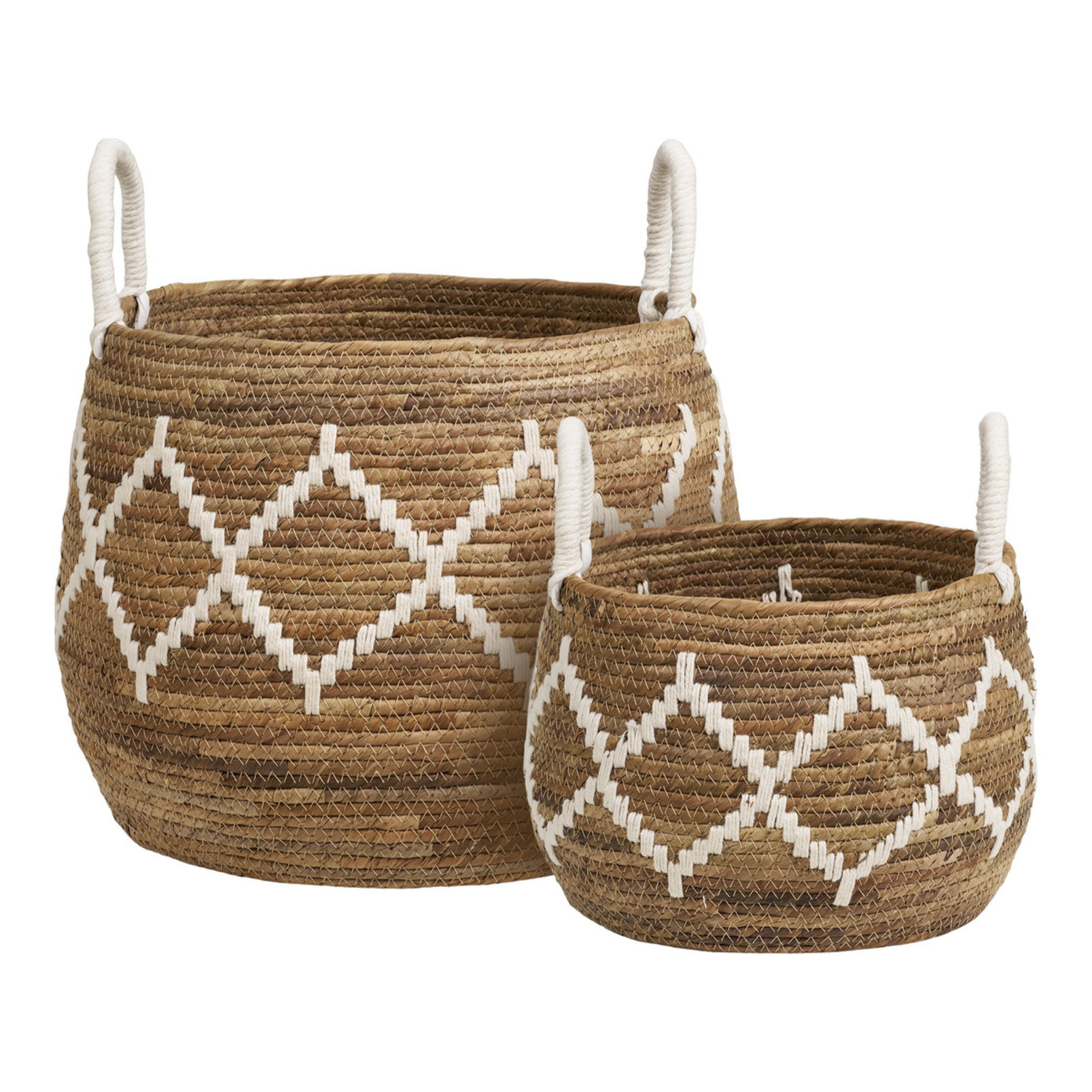 Set 2 cesti Altea in foglia di banana naturale e bianco off-white
