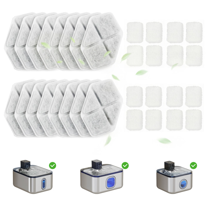 Filtre fontaine eau chat 16 pcs triple système de filtration blanc