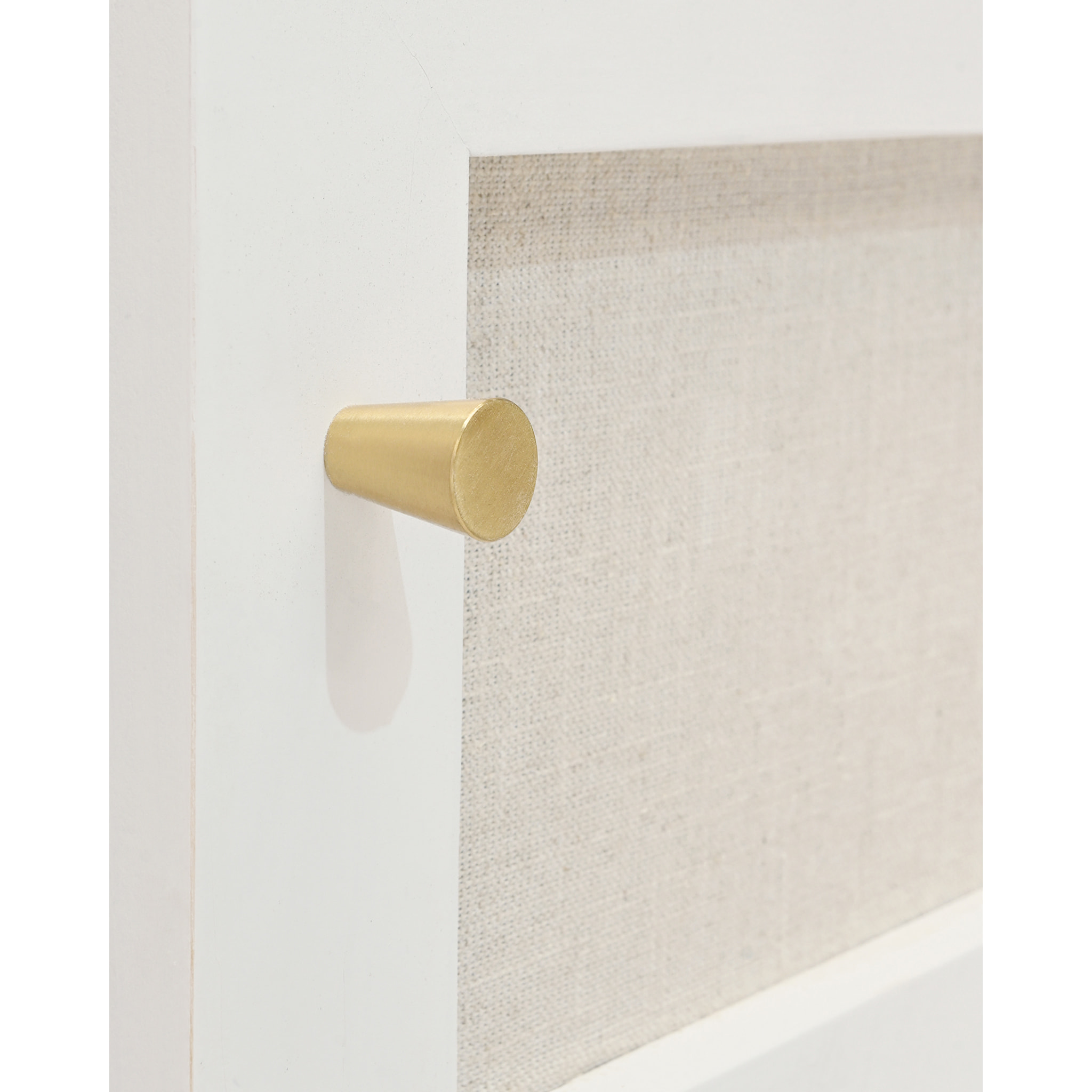 Meuble TV en bois massif et toile de lin avec 2 portes en blanc 150x40cm Hauteur: 40 Longueur: 150 Largeur: 42