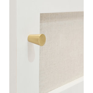 Meuble TV en bois massif et toile de lin avec 2 portes en blanc 150x40cm Hauteur: 40 Longueur: 150 Largeur: 42