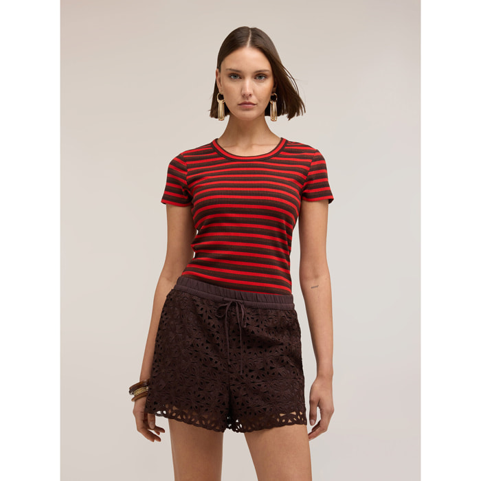 Motivi - Camiseta de rayas en jersey mezcla lurex - Rojo