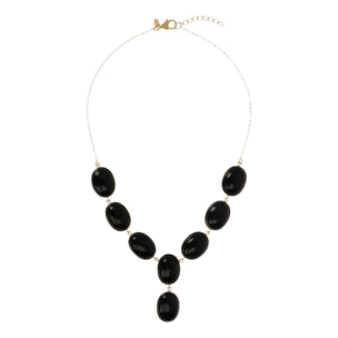 Collana Girocollo a 'Y' in Argento 925 placcato Oro giallo 18kt con Pietre Naturali in Onice Nero