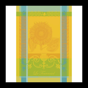 Torchon pur coton motif jacquard jaune Le tournesol soleil