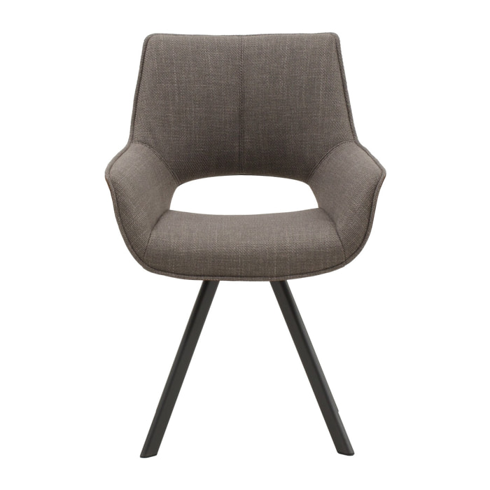 Set di 4 sedie MONTMARTRE in similpelle marrone, tessuto grigio e gambe in metallo nero, con braccioli