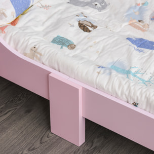 Cama para Niños de +3 Años 143x73x60 cm Cama Infantil de Madera con Estampado de Corona Carga 50 kg para Dormitorio Rosa