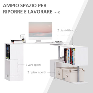 HOMCOM Scrivania Moderna e Angolare per PC, Camera o Ufficio in Legno Bianco con Libreria