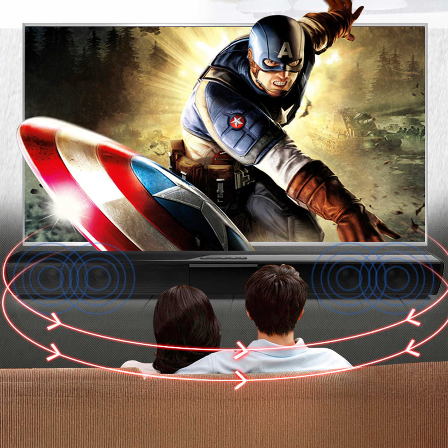 Soundbar 4.0 BS-28B. Bluetooth 4.2, ingresso RCA, ausiliario, Micro SD e radio FM. Con telecomando.