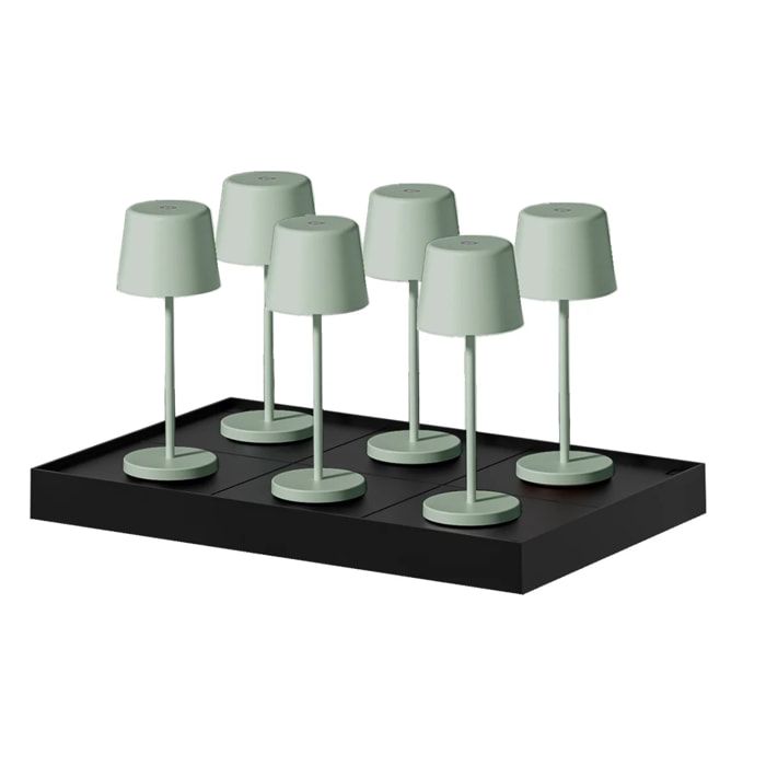 6 Lampes de table MINI KELLY Vert H22cm + base de chargement