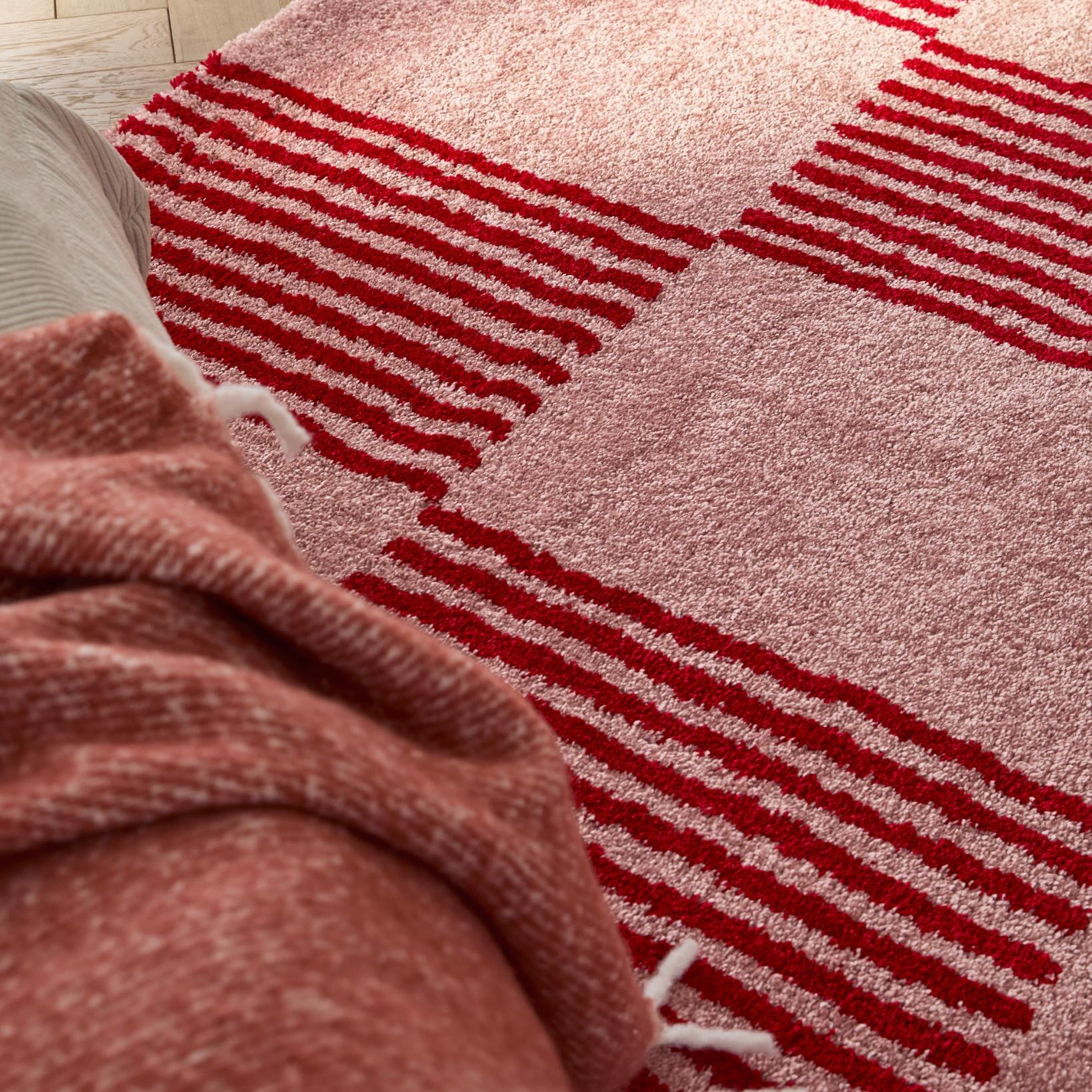 GROOVY - Tapis rétro coloré style seventies - Confortable et moelleux - Rouge