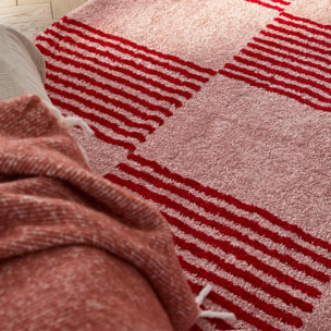 GROOVY - Tapis rétro coloré style seventies - Confortable et moelleux - Rouge