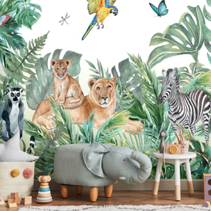 Papier peint panoramique jungle préencollé animaux de la savane H 250 x L 240 cm