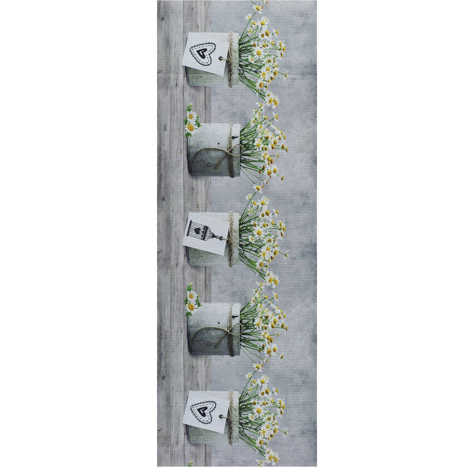 SPRINTY Alfombra vinílica de cocina dibujos macetas en gris, varias medidas disponibles.