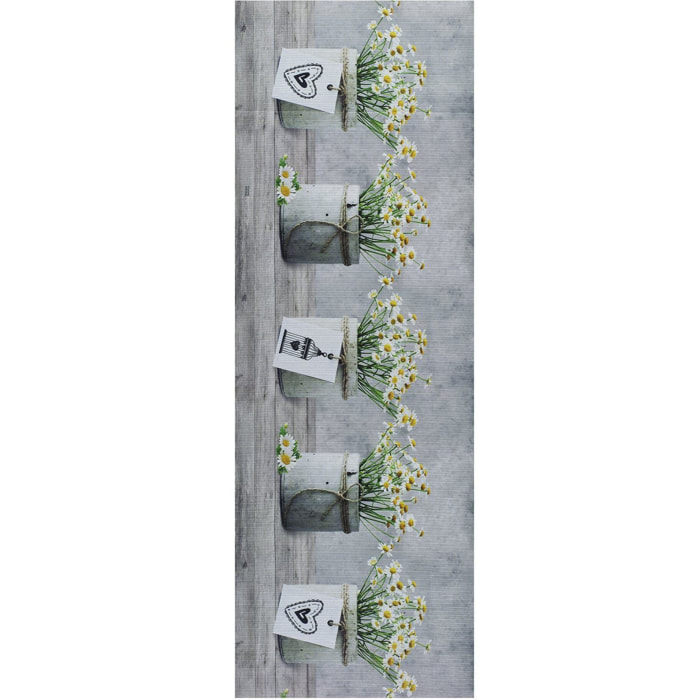 SPRINTY Alfombra vinílica de cocina dibujos macetas en gris, varias medidas disponibles.