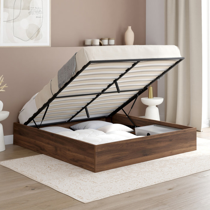 Lit coffre Malta 160x200cm effet bois noyer
