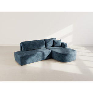 Miro - Canapé d'angle droit 4 places convertible avec coffre en velours texturé - Bleu