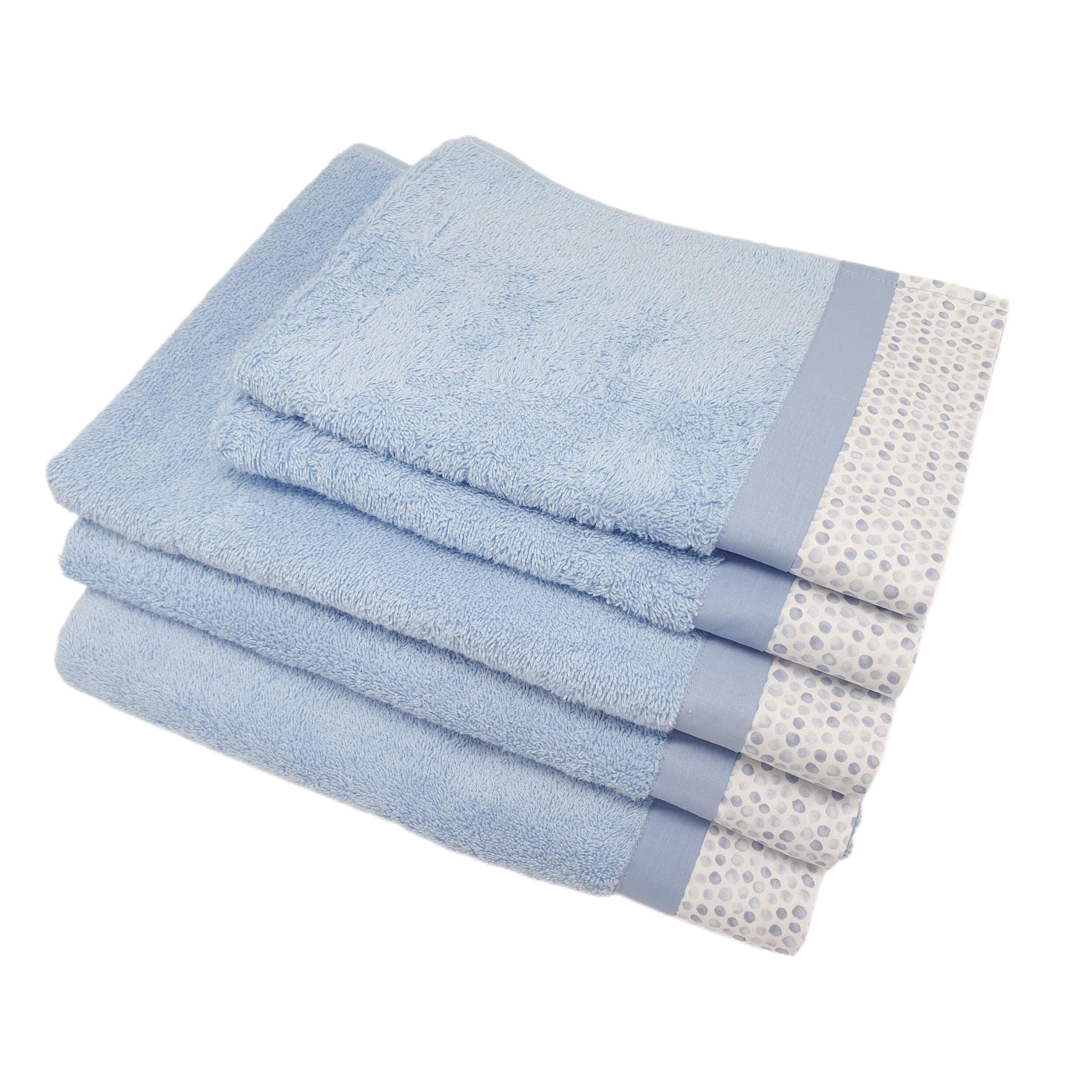 Set Spugna PALLINI 5 Pezzi: 2 Viso+2 Ospite + 1 Telo Bagno - 450 gr/m² - Azzurro - Puro Cotone