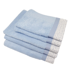 Set Spugna PALLINI 5 Pezzi: 2 Viso+2 Ospite + 1 Telo Bagno - 450 gr/m² - Azzurro - Puro Cotone