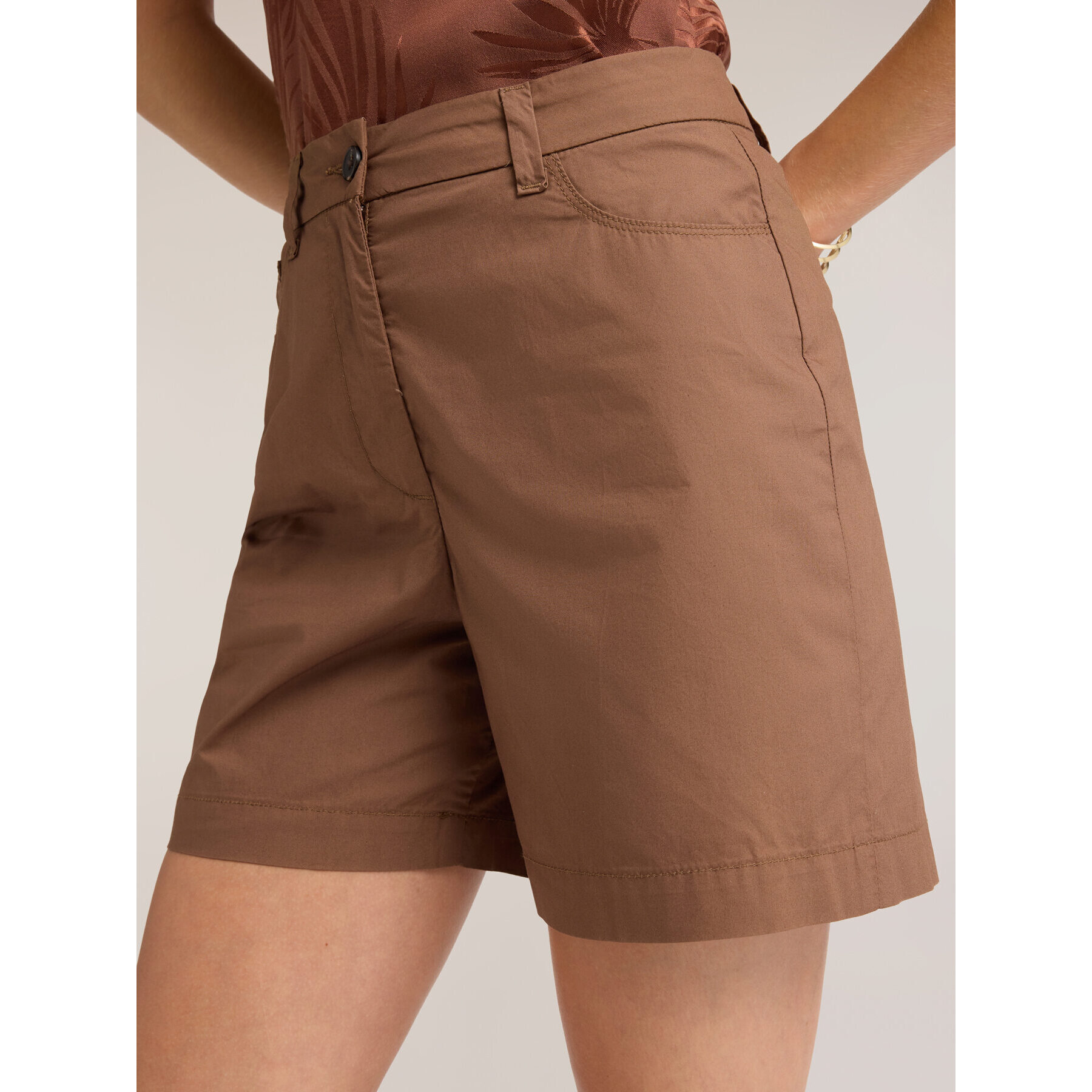 Motivi - Shorts in popeline di cotone - Marrone
