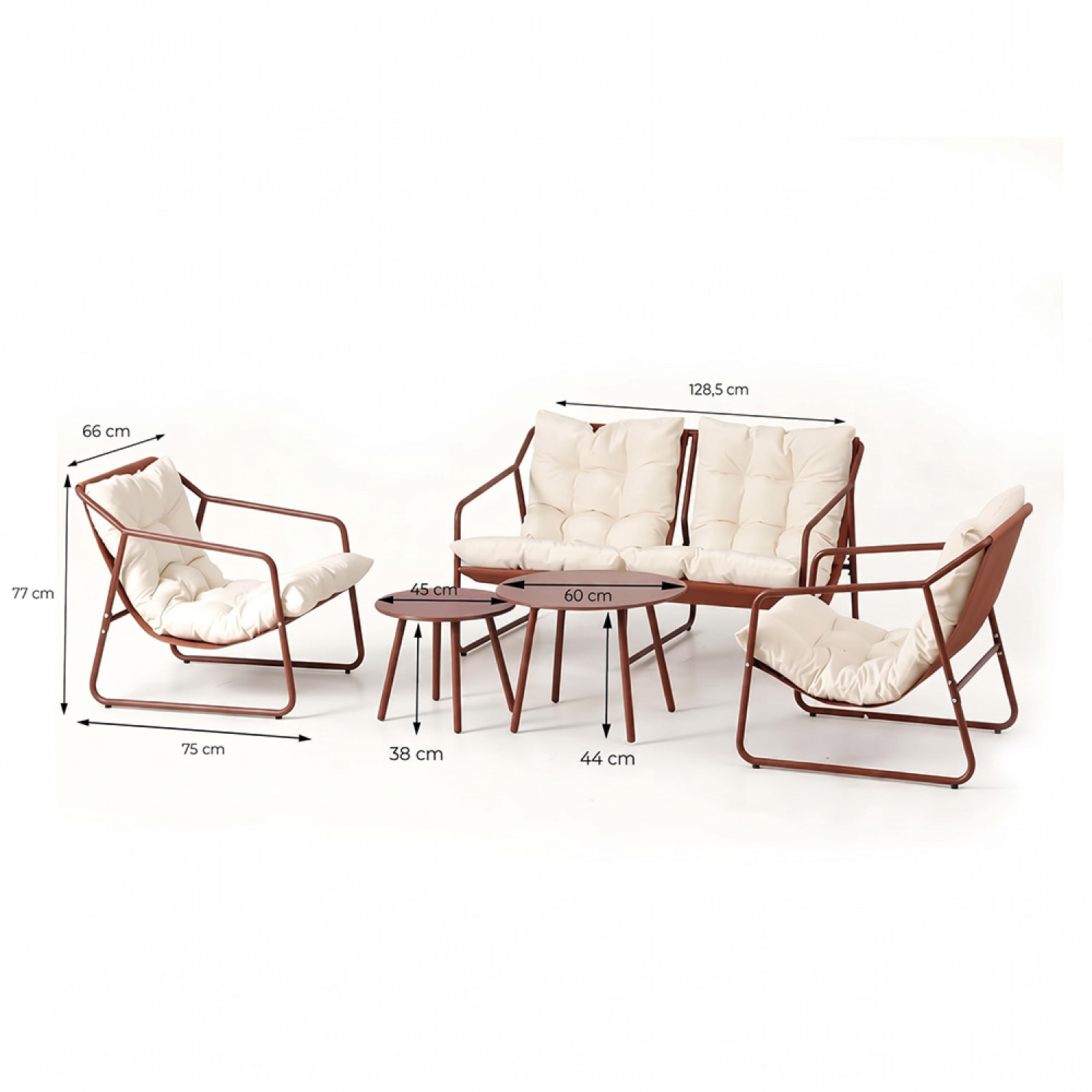 Salon de jardin 4 places terracotta et beige avec tables basses ANTHI