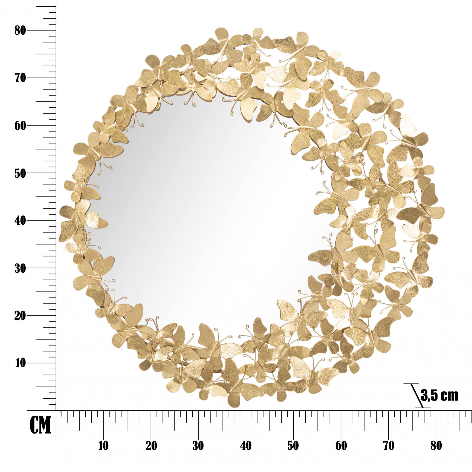 Specchio da parete, Ferro e Specchio, Colore Oro, Misure: 82 x 3,5 x 82 cm