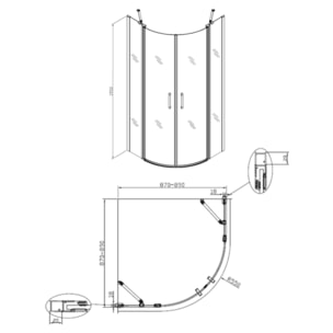 Set Porte de douche 90x195 cm transparente noir + 2x Poignée pour porte de douche, Noir (SATFUSP90CT-SET)