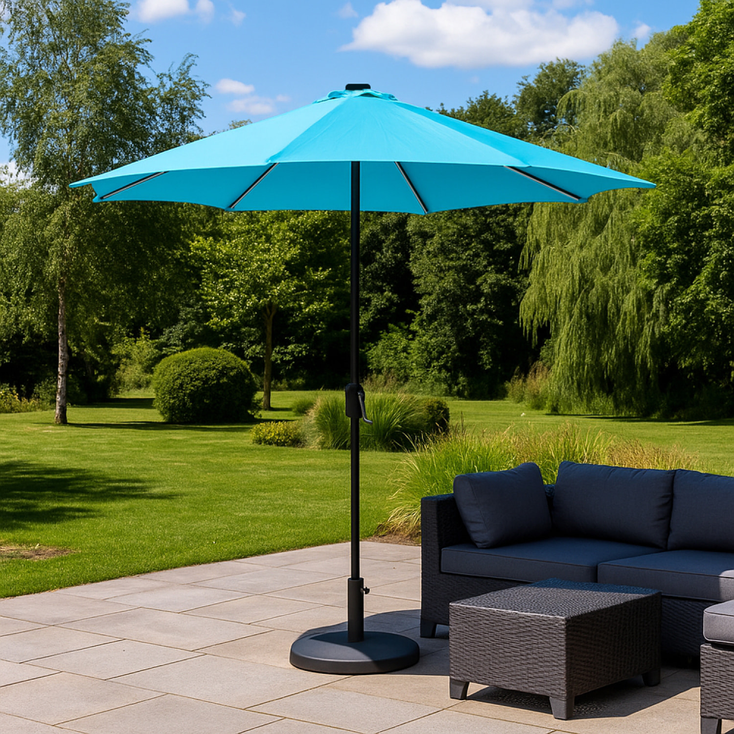 Parasol droit rond led Ø 3 m bleu ITALORA