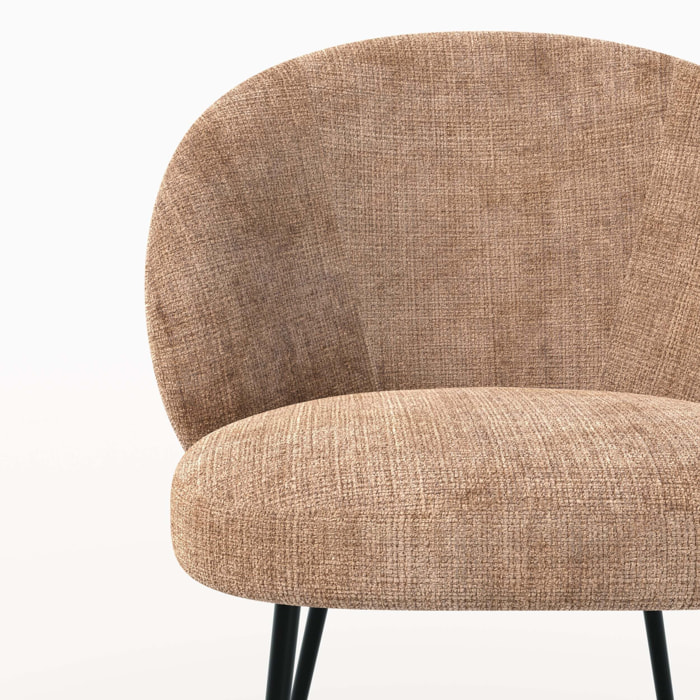 Chaise en velours chenillé marron glacé et métal noir - Bloomy