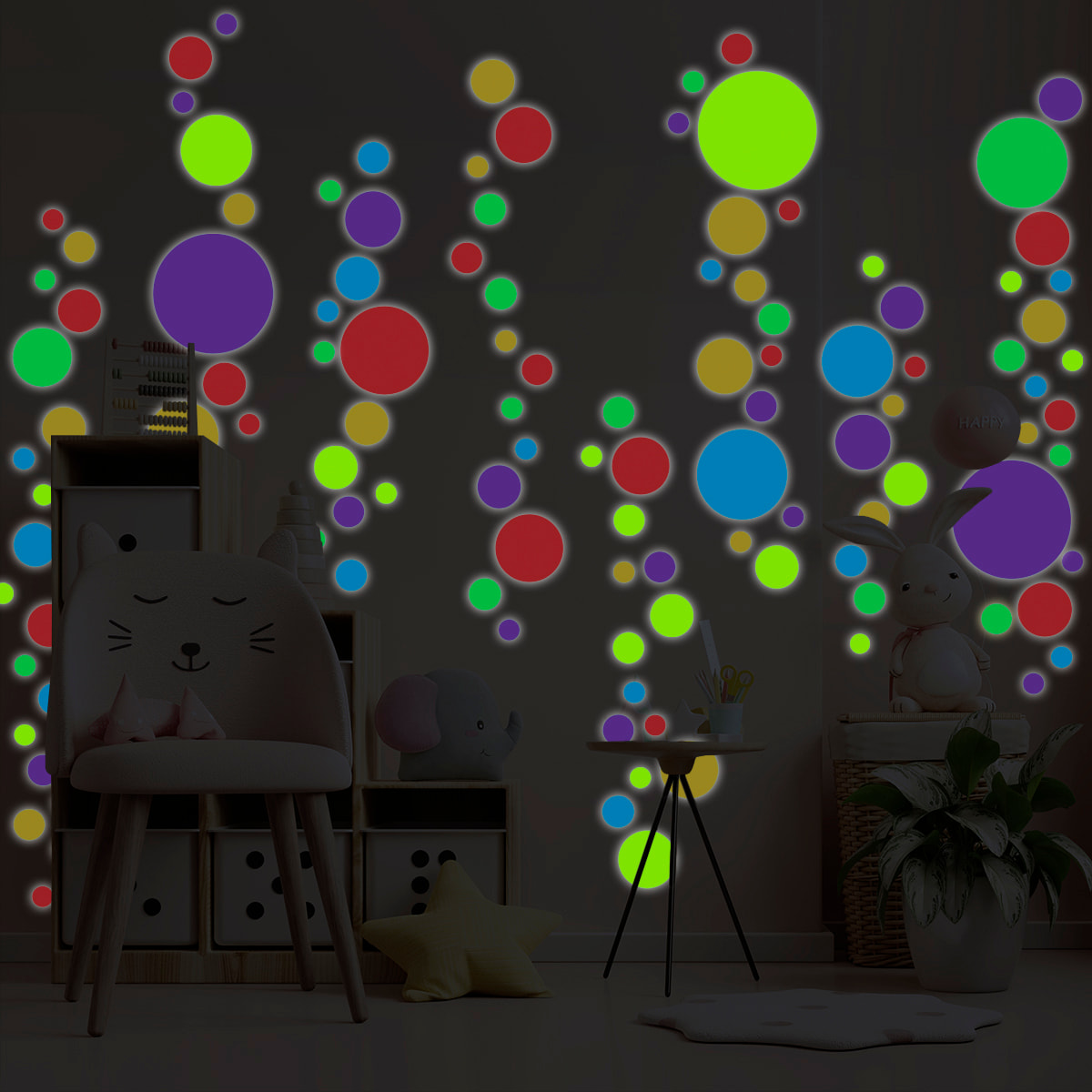 Sticker phosphorescent lumineux - POINTS MULTICOLORES