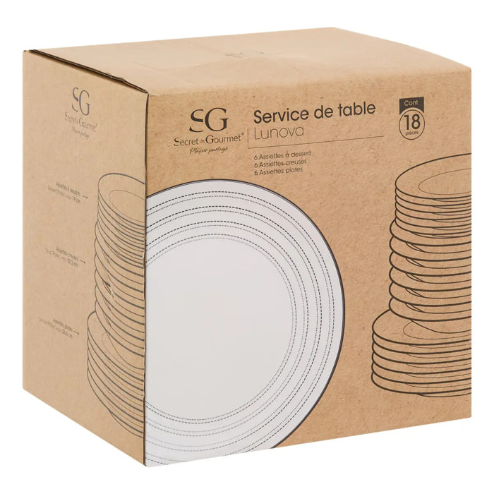 Service de table Lunova 18 pièce(s) blanc D26,6xH2,6cm