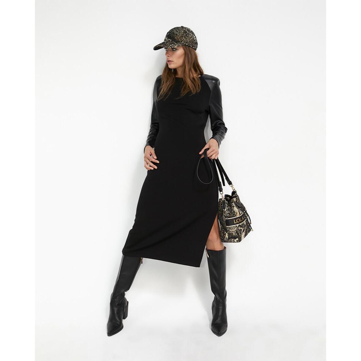 Abito midi in maglia Roma con maniche in similpelle