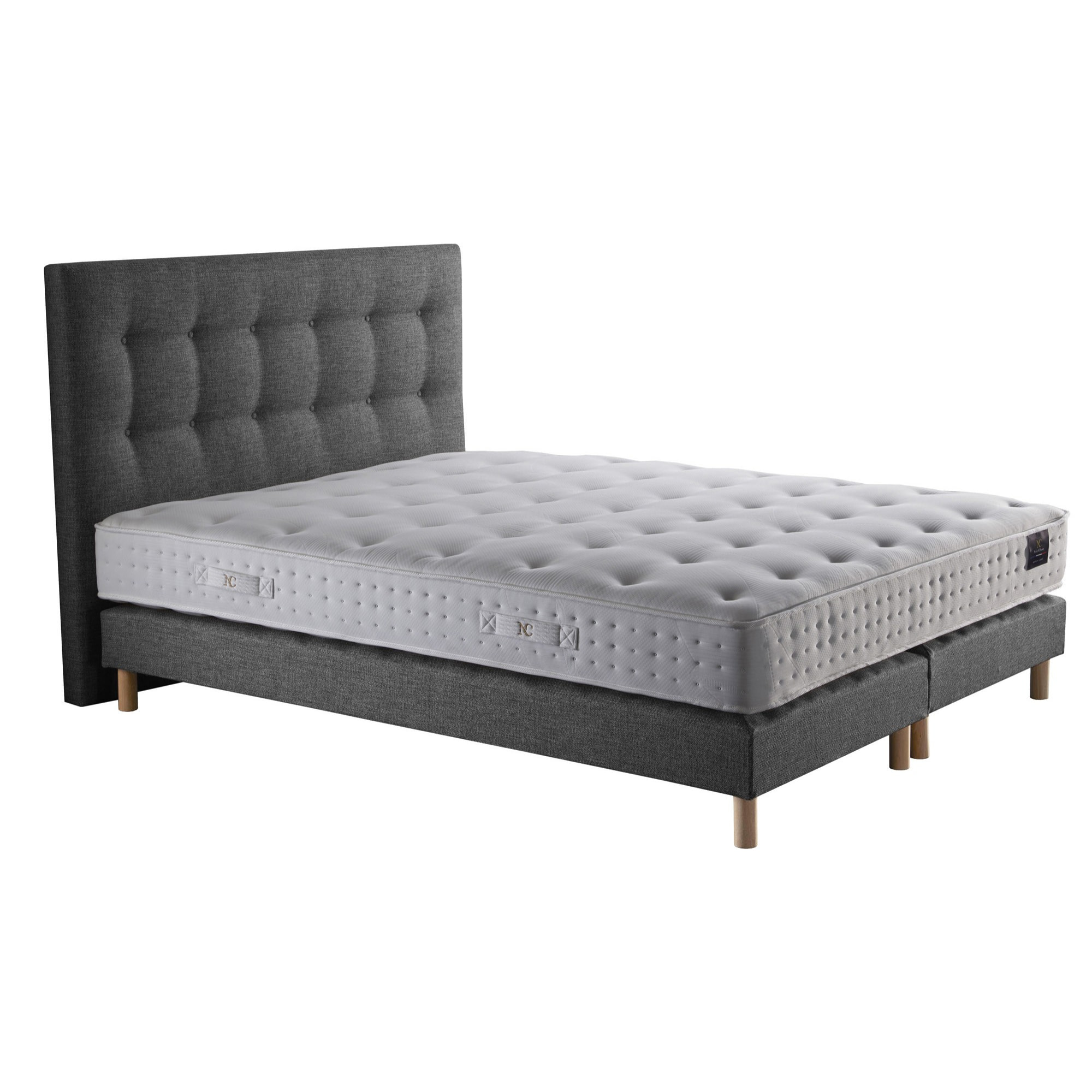 Ensemble Clarté + tête de lit capitonnée - Matelas latex naturel - Sommier Gris éléphant