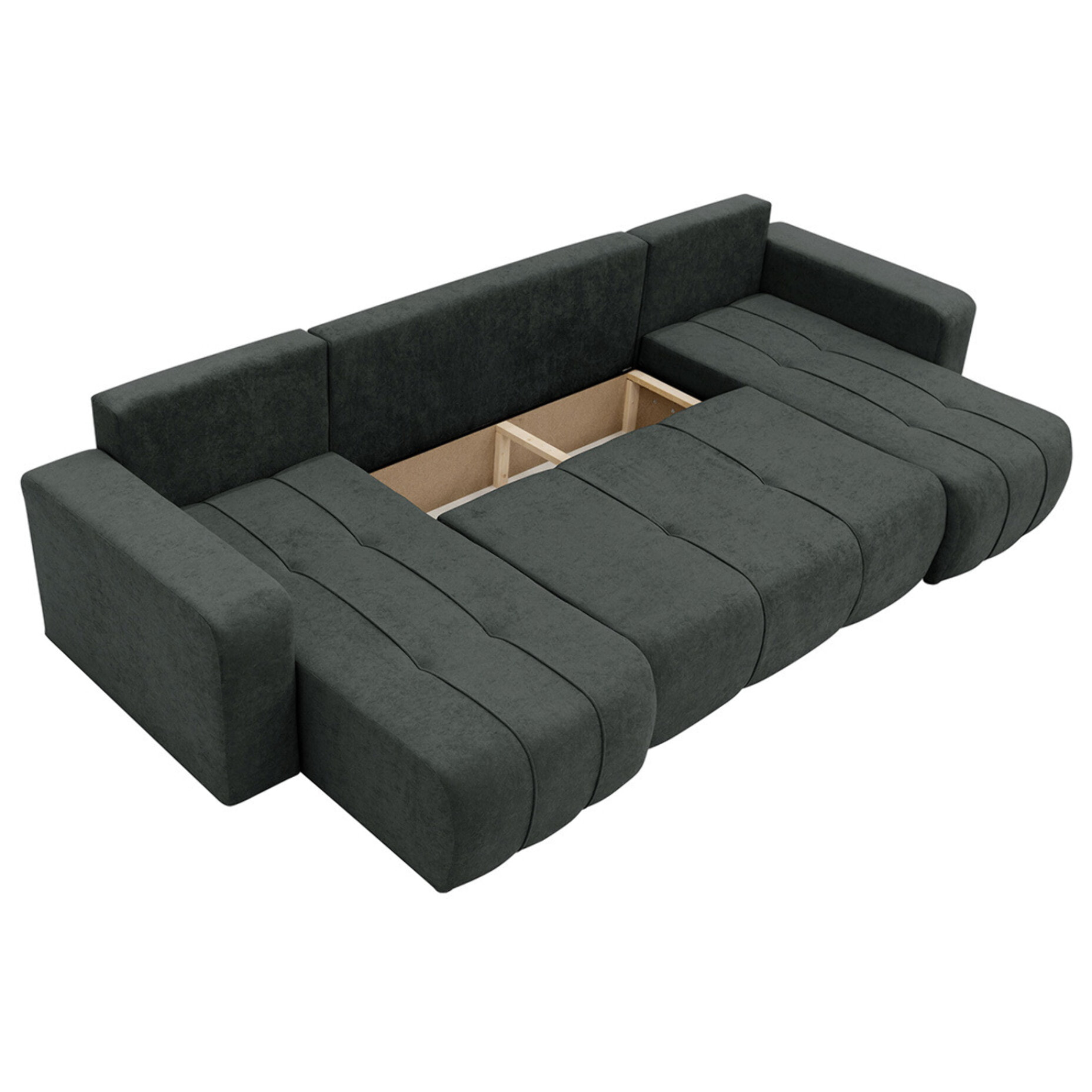 Nicole - Canapé panoramique en U 7 places convertible avec coffre en tissu - Gris Anthracite