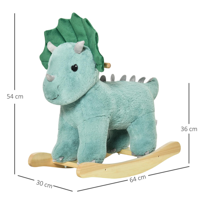 Jouet à bascule dinosaure effet sonore rugissement bois peuplier peluche courte polyester vert d'eau