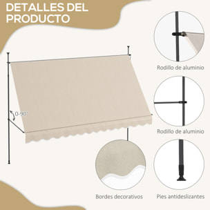 Toldo Manual Retráctil 3,5x1,2 m Toldo Exterior Terraza Enrollable Altura Ajustable con Manivela 210-300 cm Sin Taladro Protección UV30+ para Balcón Jardín Arena