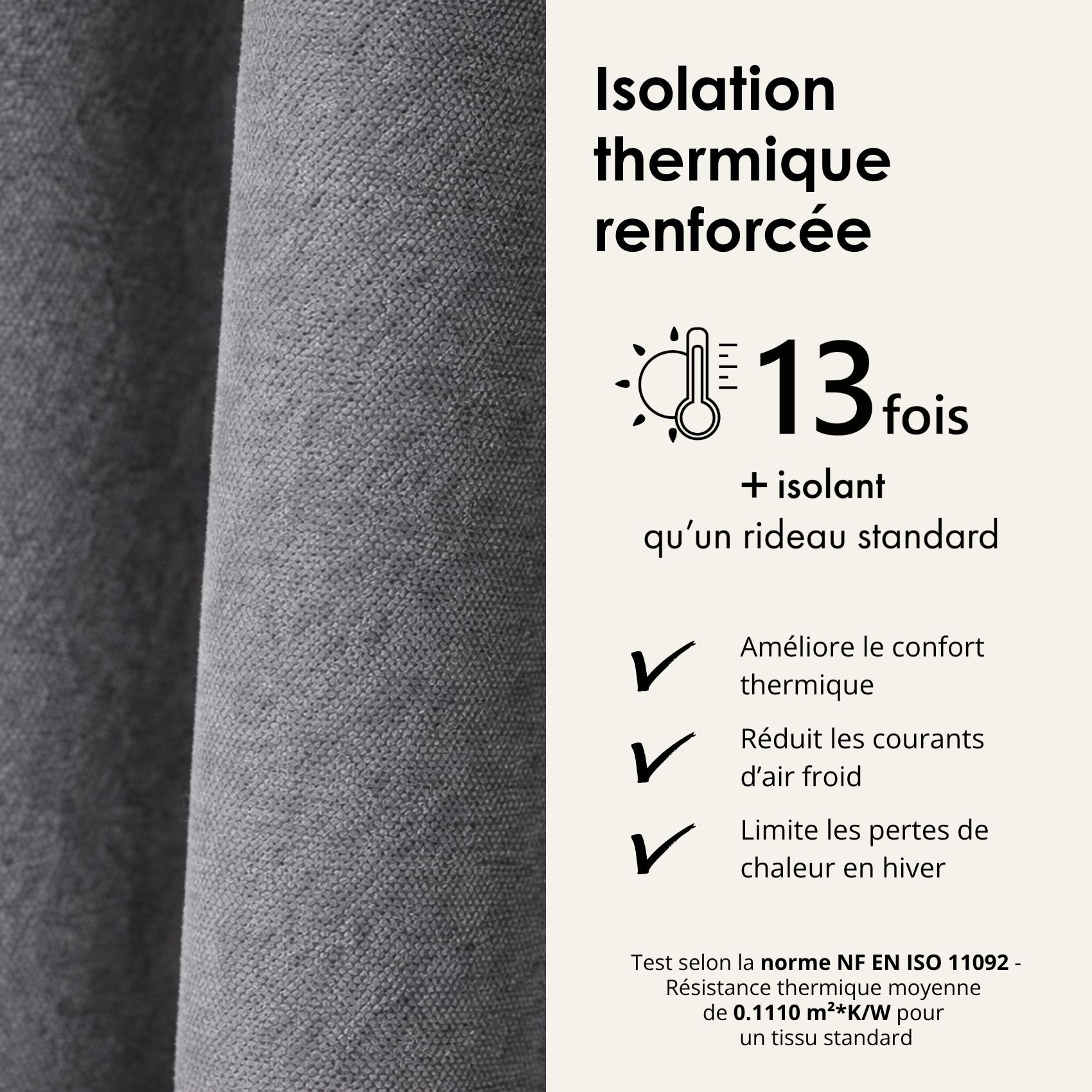 Rideau thermique phonique et semi occultant à galons fronceurs KONFOR - Gris anthracite