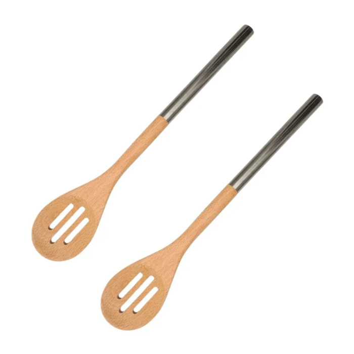 Set de 2 cuillères en bois cuisine avec manche en inox Fackelmann Boisselerie