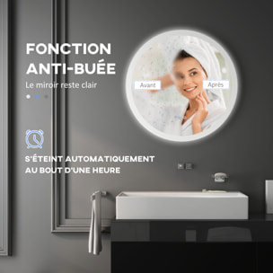 Miroir rond lumineux LED de salle de bain Ø 60 cm mural avec éclairage 3 couleurs interrupteur tactile système antibuée 29 W gris