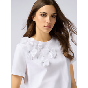 Oltre - Camiseta con aplicaciones florales - Blanco