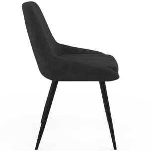 Chaises Olivia velours noir pieds métal noirs - lot de 6