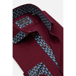 Camicia Uomo 1 Bottone Francese Slim Popeline Stretch Unito Bordeaux