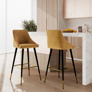 Lot de 2 chaises de bar en velours jaune curry 77.5 cm - Aristote