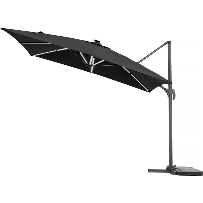 Parasol jardin déporté LED Alu "Sun 4 Luxe" - Rectangle - 3 x 4 m - Noir