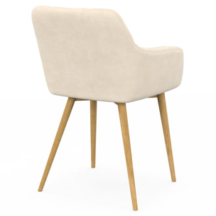 Chaises Bubble bouclette crème pieds effet bois - lot de 2