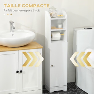 Meuble WC armoire toilette - porte, 2 étagères, niche, support papier - dim. 23L x 18l x 100H cm - blanc