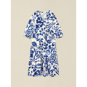 Oltre - Vestido largo de algodón estampado - Azul
