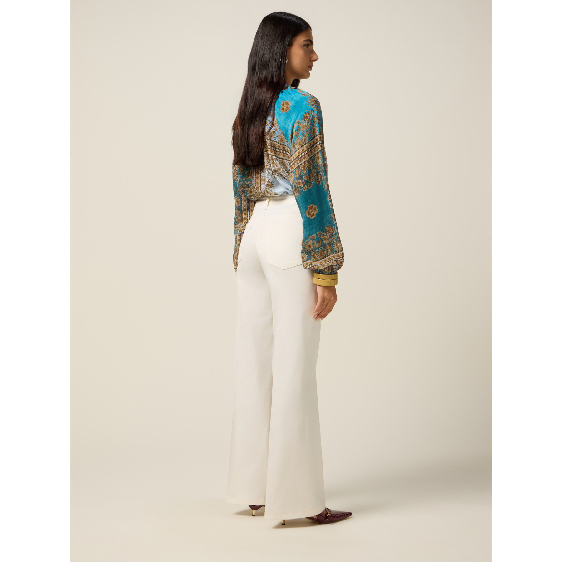 Oltre - Pantaloni wide leg misto cotone - Bianco