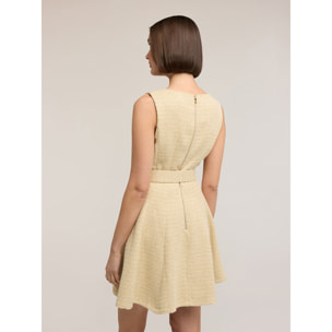 Motivi - Vestido flare en tejido bouclé con cinturón - Amarillo