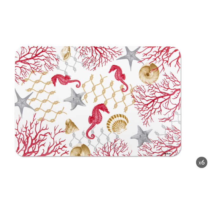 Set de 6 sets de table rectangulaires Excelsa – Coral, Polypropylène Multicolore